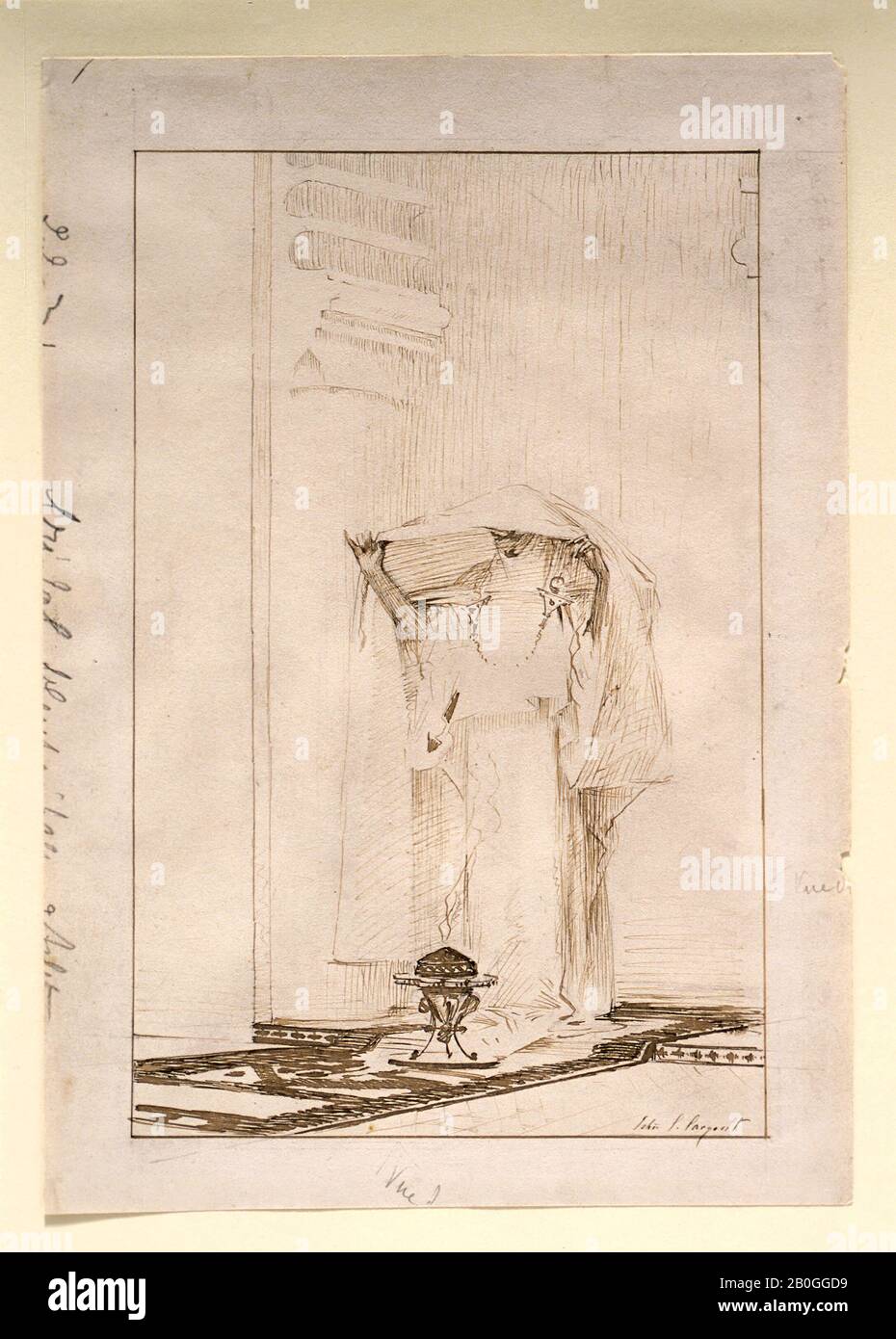 John Singer Sargent, American, 1856–1925, Sketch after 'Fumée d'ambre-gris', 1880, Pen and black ink on paper, Overall: 11 5/16 x 7 13/16 in. (28.8 x 19.9 cm Stock Photo