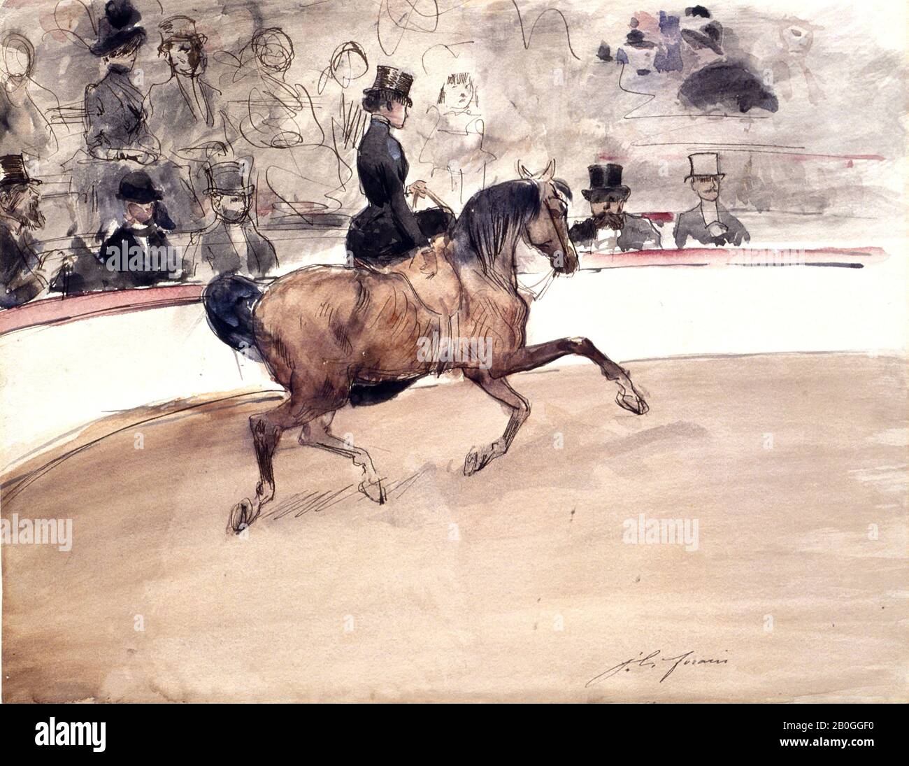 Jean Louis Forain, French, 1852–1931, Equestrienne, 1862–1931, Pen and brush and black ink and watercolor on paper, Overall: 10 3/8 x 13 1/8 in. (26.4 x 33.3 cm Stock Photo