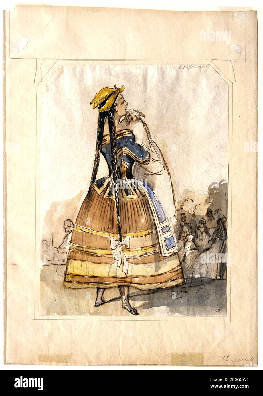 Constantin Guys, French, 1802–1892, Amelia Masi, c. 1856, Pen and brown ink and watercolor over pencil on paper, Overall: 11 13/16 x 8 7/8 in. (30 x 22.5 cm Stock Photo