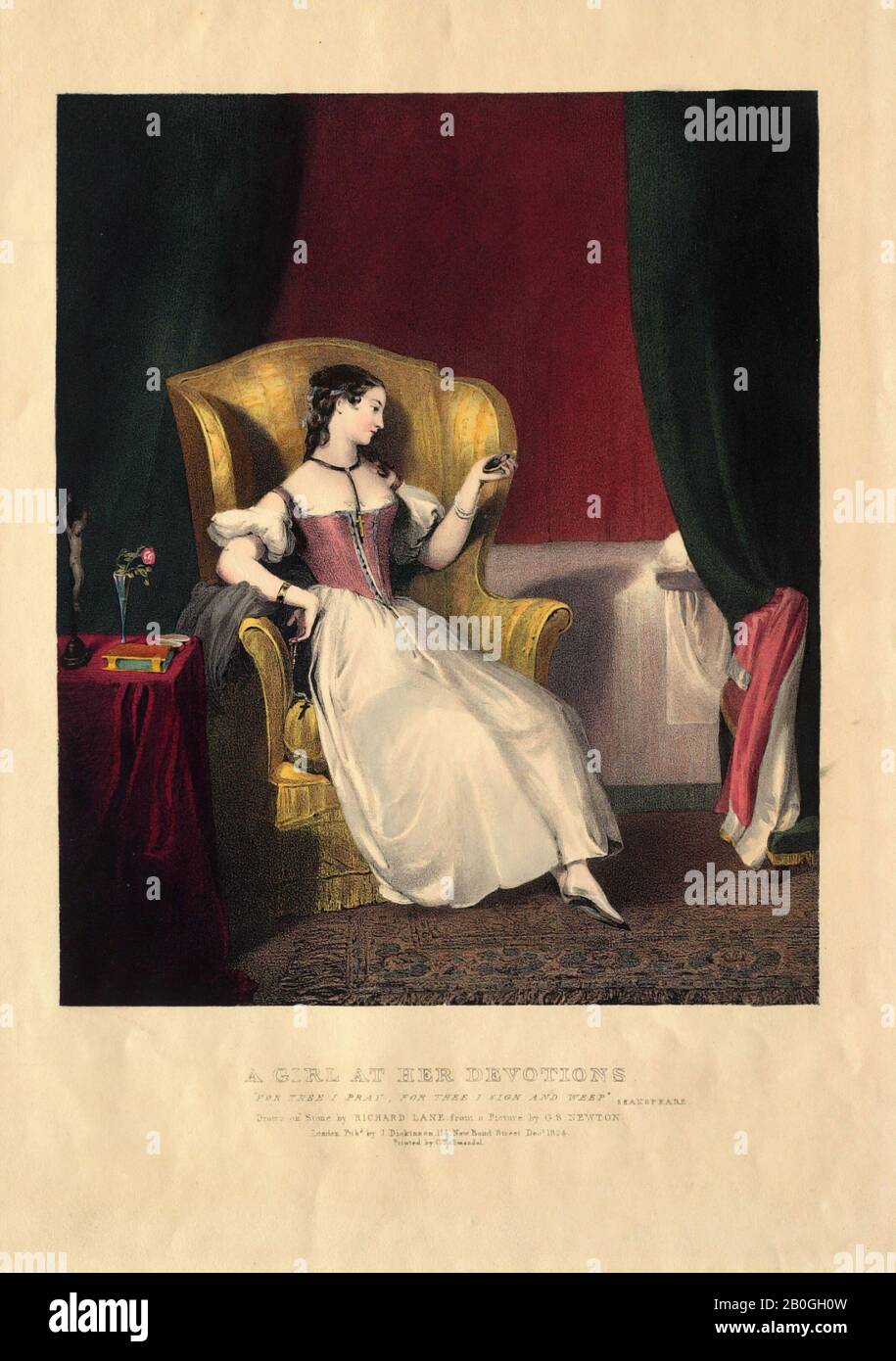 Richard James Lane, English, 1800–1872, After Gilbert Stuart Newton, (English, 1794–1835), A Girl at Her Devotions, 1824, Lithograph on paper, Overall: 9 11/16 x 8 1/8 in. (24.6 x 20.6 cm Stock Photo