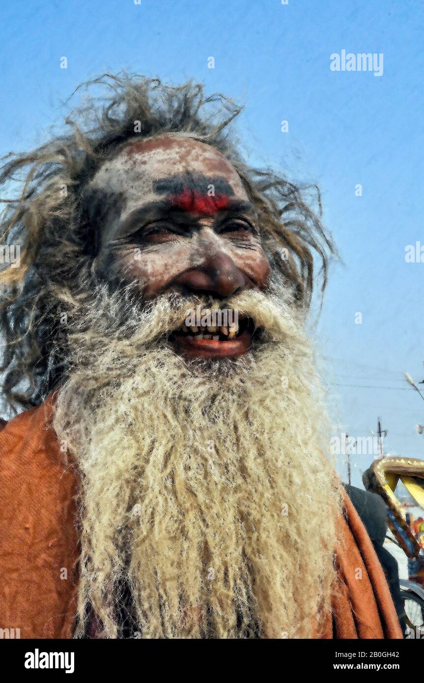 Digital Painting Aghori Sadhu-2: An elderly Aghori Sadhu with long ...