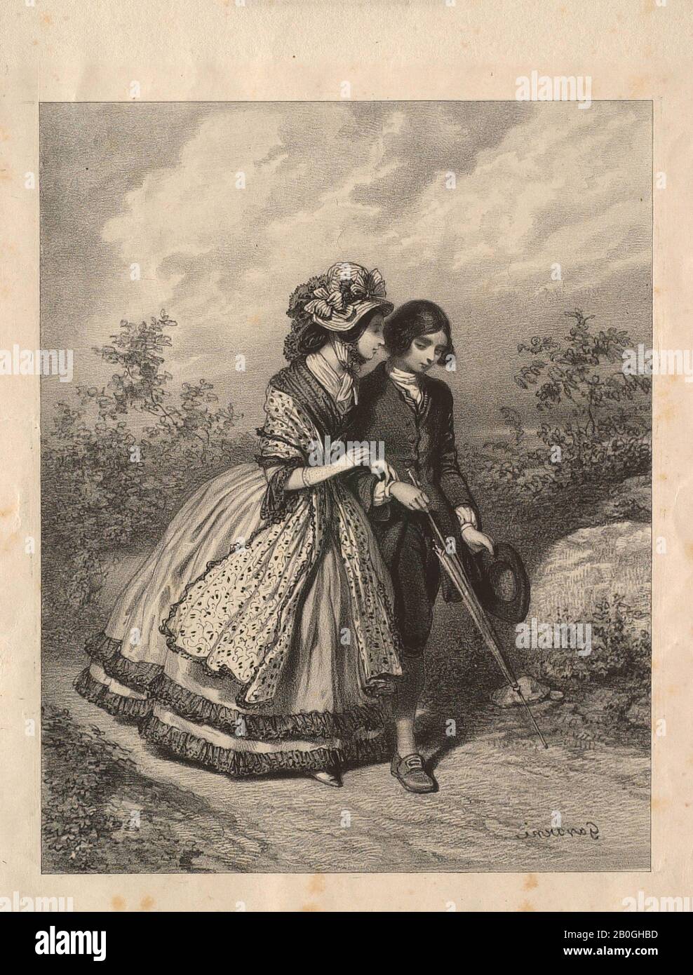Paul Gavarni, French, 1804–1866, La Jeunesse de Jean-Jacques Rousseau, no.  VI: Rousseau et Madame de Larnage, 1814–1866, Lithograph on paper, image: 7  1/2 x 5 7/8 in. (19 x 15 cm Stock Photo - Alamy