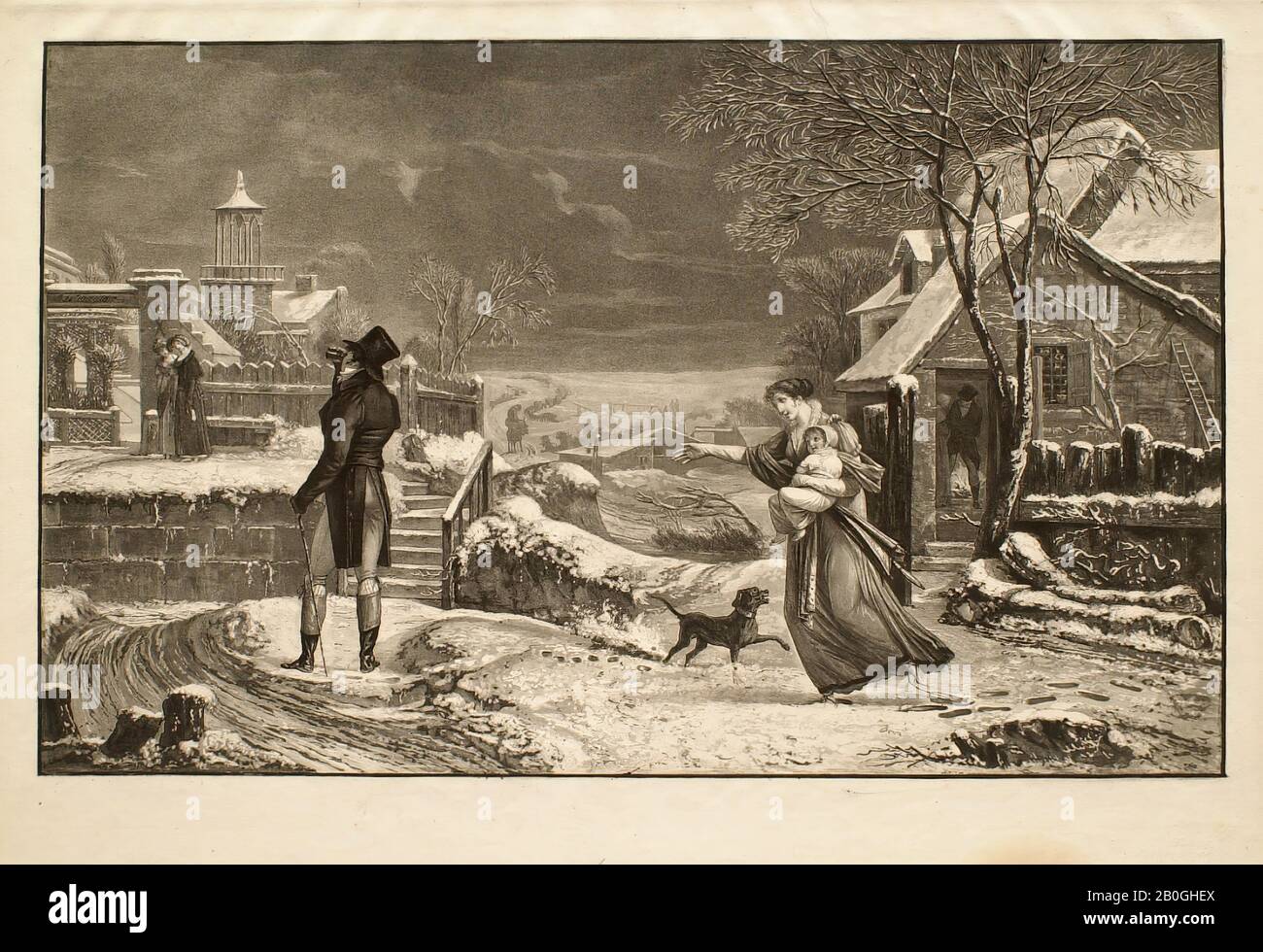 Philibert  Louis Debucourt, French, 1755-1832, L'Hiver, ou, Le Mari, 1808, Aquatint and etching on paper, Border: 12 3/8 x 19 15/16 in. (31.5 x 50.6 cm Stock Photo