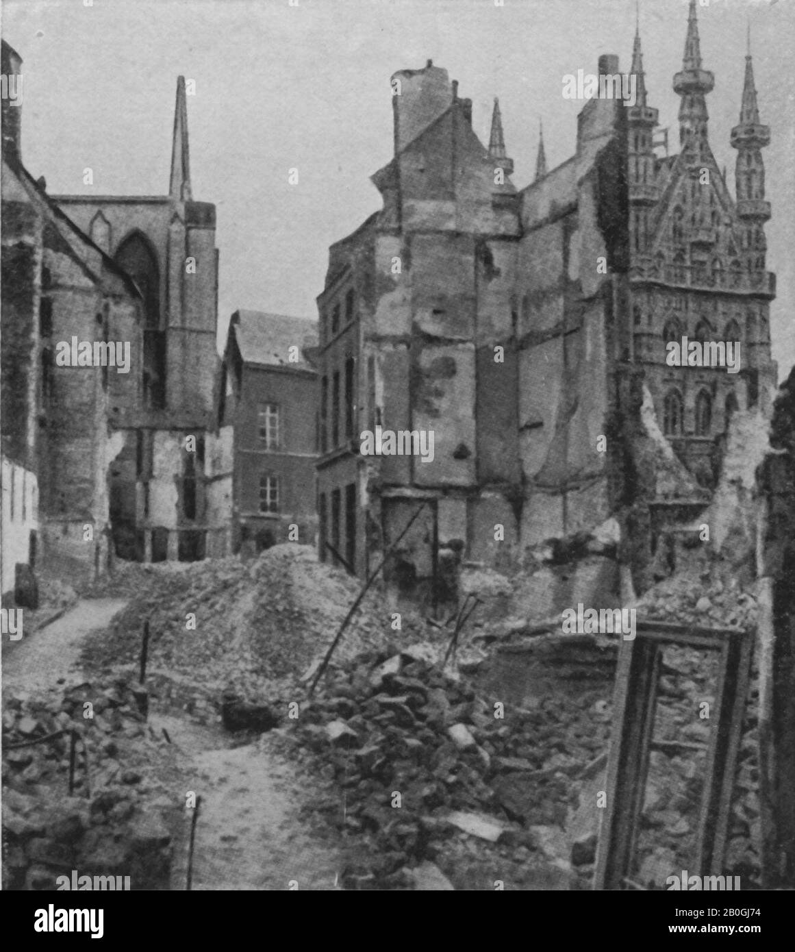 Ruins in the Belgian city of Louvain or Leuven which was systematically burned and destroyed by the German army beginning August 25 1914 Stock Photo