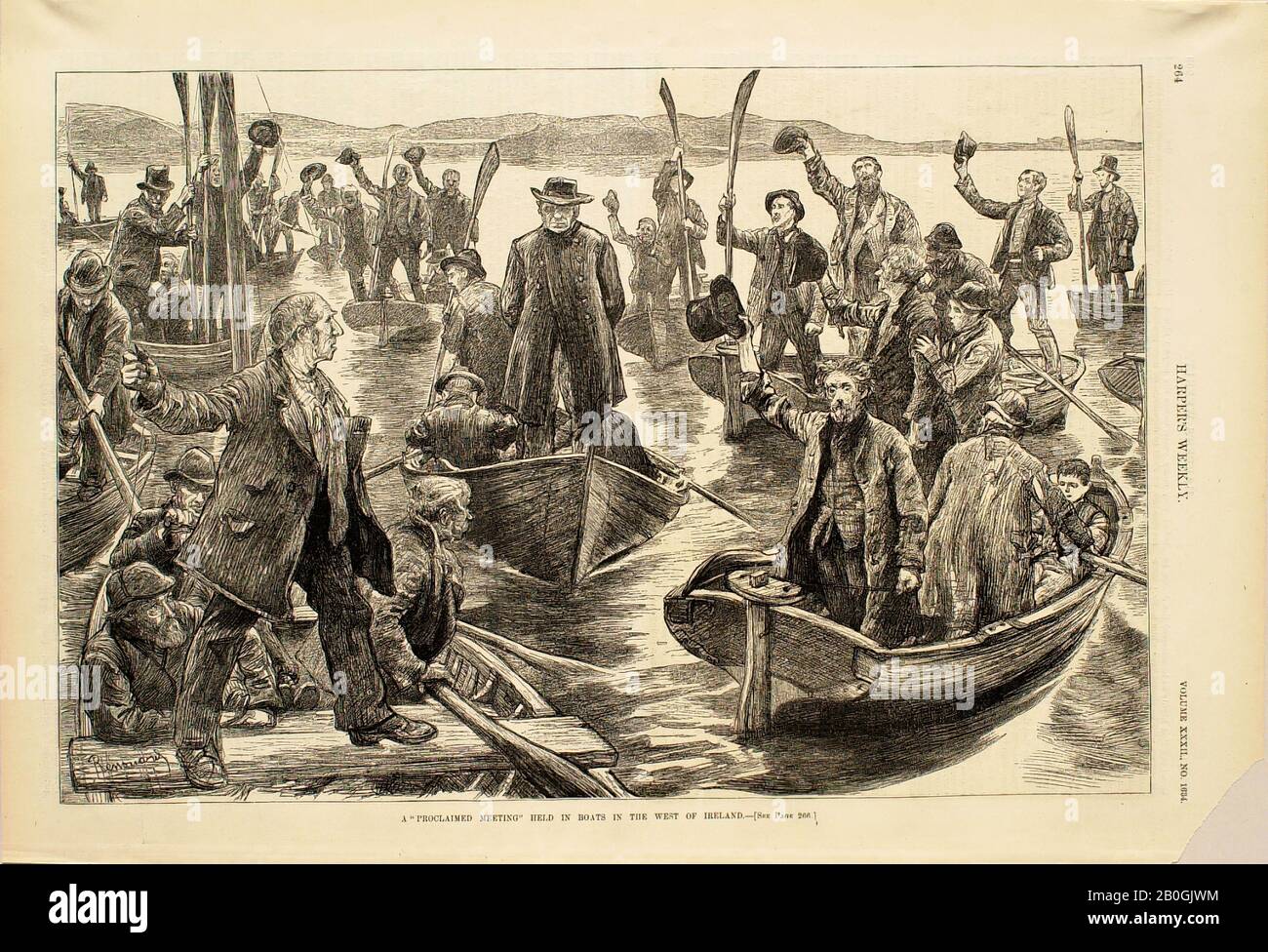 Paul Renouard, French, 1845–1925, A 'Proclaimed Meeting' Held in Boats in the West of Ireland, 1888, Wood engraving on paper, image: 9 1/4 x 13 13/16 in. (23.5 x 35.1 cm Stock Photo