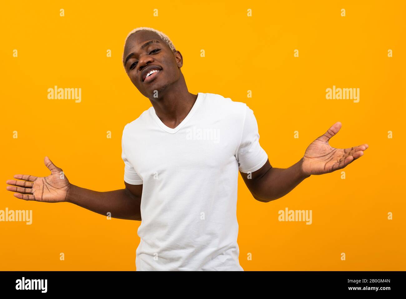 cute charming handsome black american man in white tshirt with mock
