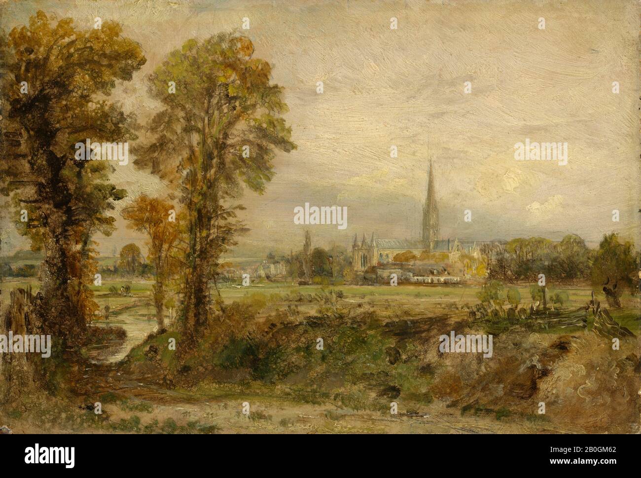 John Constable, English, 1776–1837, Distant View of Salisbury Cathedral, 1821, Oil on panel, 6 13/16 x 10 1/16 in. (17.3 x 25.6 cm Stock Photo