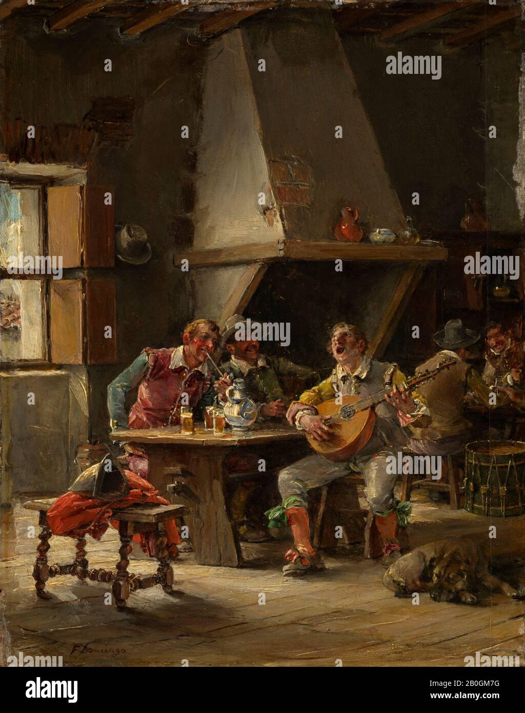 Francisco Domingo Marqués, Spanish, 1842–1920, Drinking Song, c. 1890, Oil on panel, 7 3/8 x 5 3/4 in. (18.7 x 14.6 cm Stock Photo
