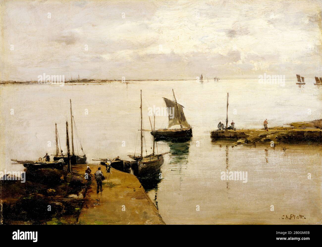 Charles Adams Platt, American, 1861–1933, The Quay, Larmor, 1884–85, Oil on canvas, 10 5/16 x 14 1/2 in. (26.2 x 36.8 cm Stock Photo
