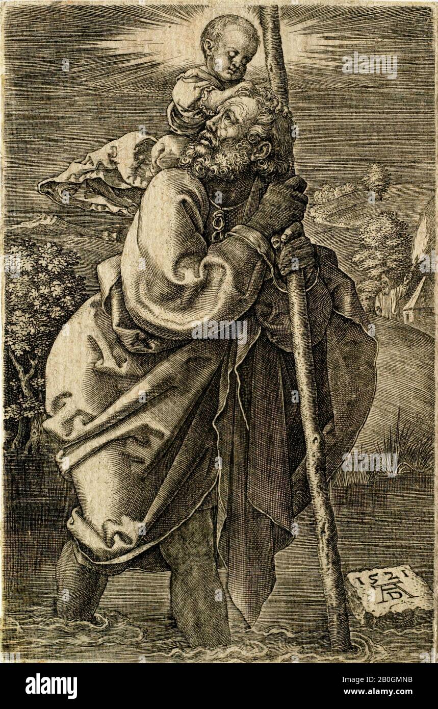 After Albrecht Dürer, German, 1471–1528, Saint Christopher Facing Left, 1514, Engraving on paper, Image: 4 9/16 x 2 7/8 in. (11.6 x 7.3 cm Stock Photo