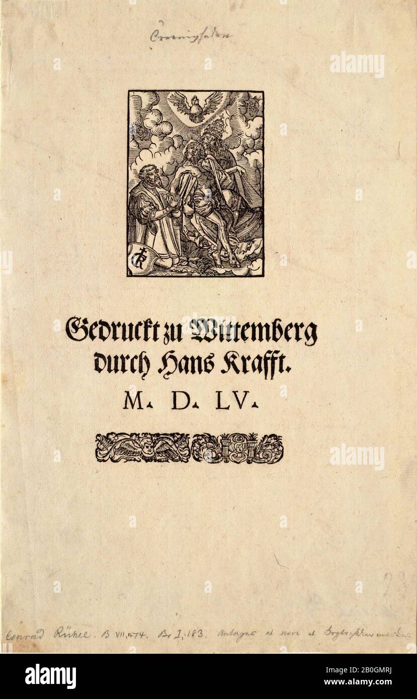 Johannes Crato von Crafftheim, German, 1519–1585, After Albrecht Dürer, (German, 1471–1528), The Holy Trinity, 1529–1585, Woodcut on laid paper, Border: 10 15/16 x 6 15/16 in. (27.8 x 17.6 cm Stock Photo