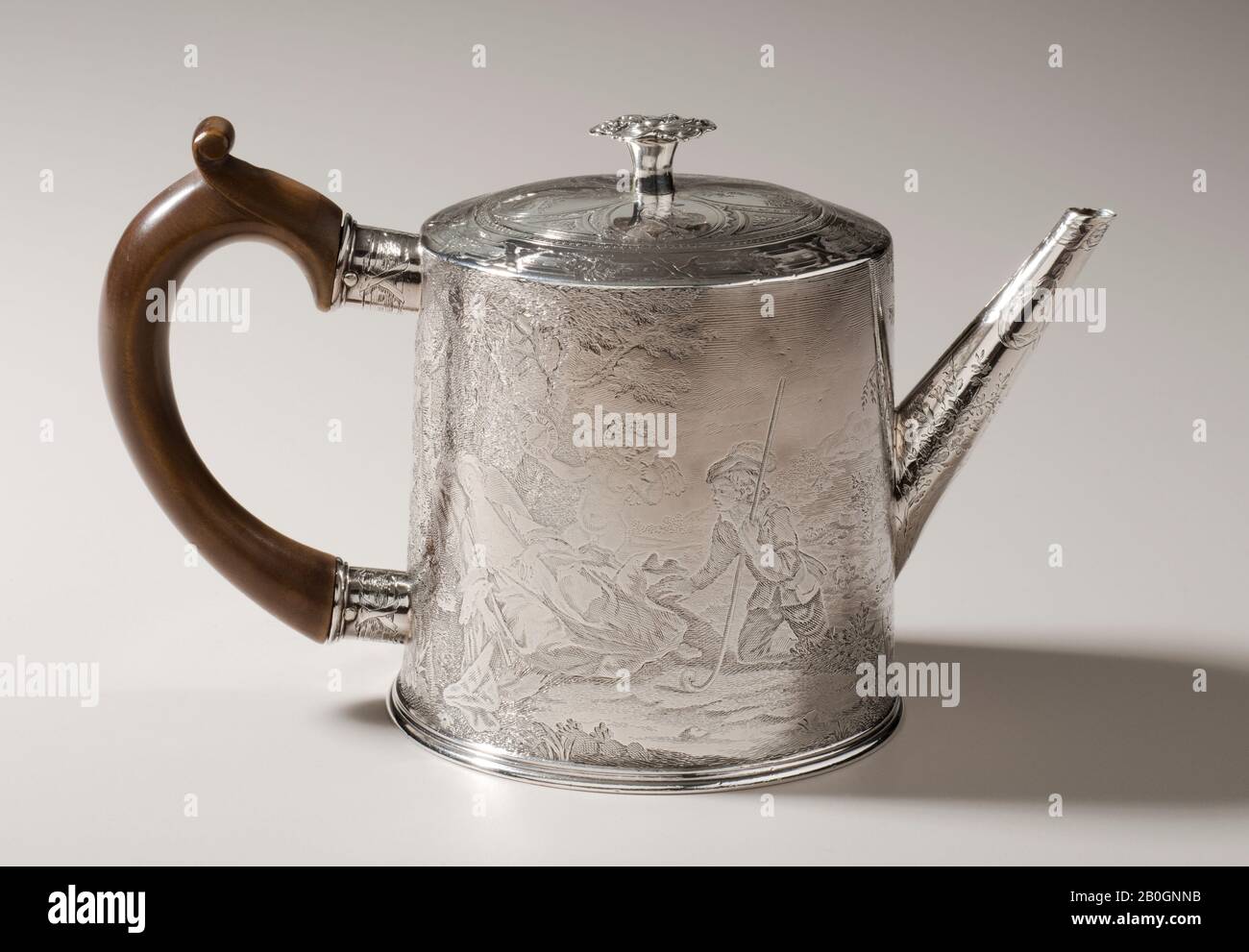 Francis Crump, English, free 1741, Teapot, 1772/73, Silver and wood, 4 3/8 x 7 5/16 x 3 13/16 in. (11.1 x 18.6 x 9.7 cm Stock Photo