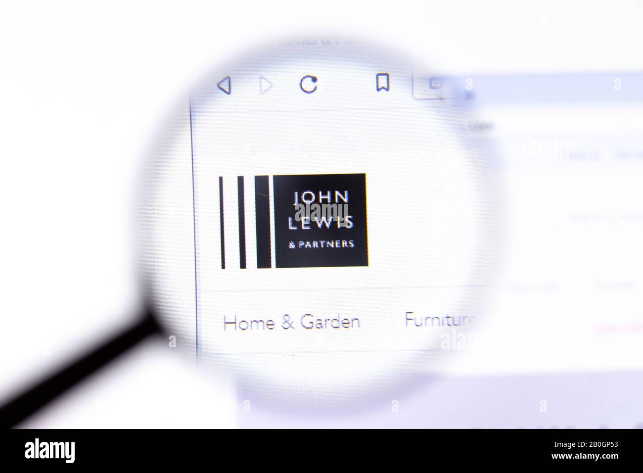 Los Angeles, California, USA - 18.02.2020: John Lewis website page with close up logo. Johnlewis.com site icon on screen, Illustrative Editorial Stock Photo