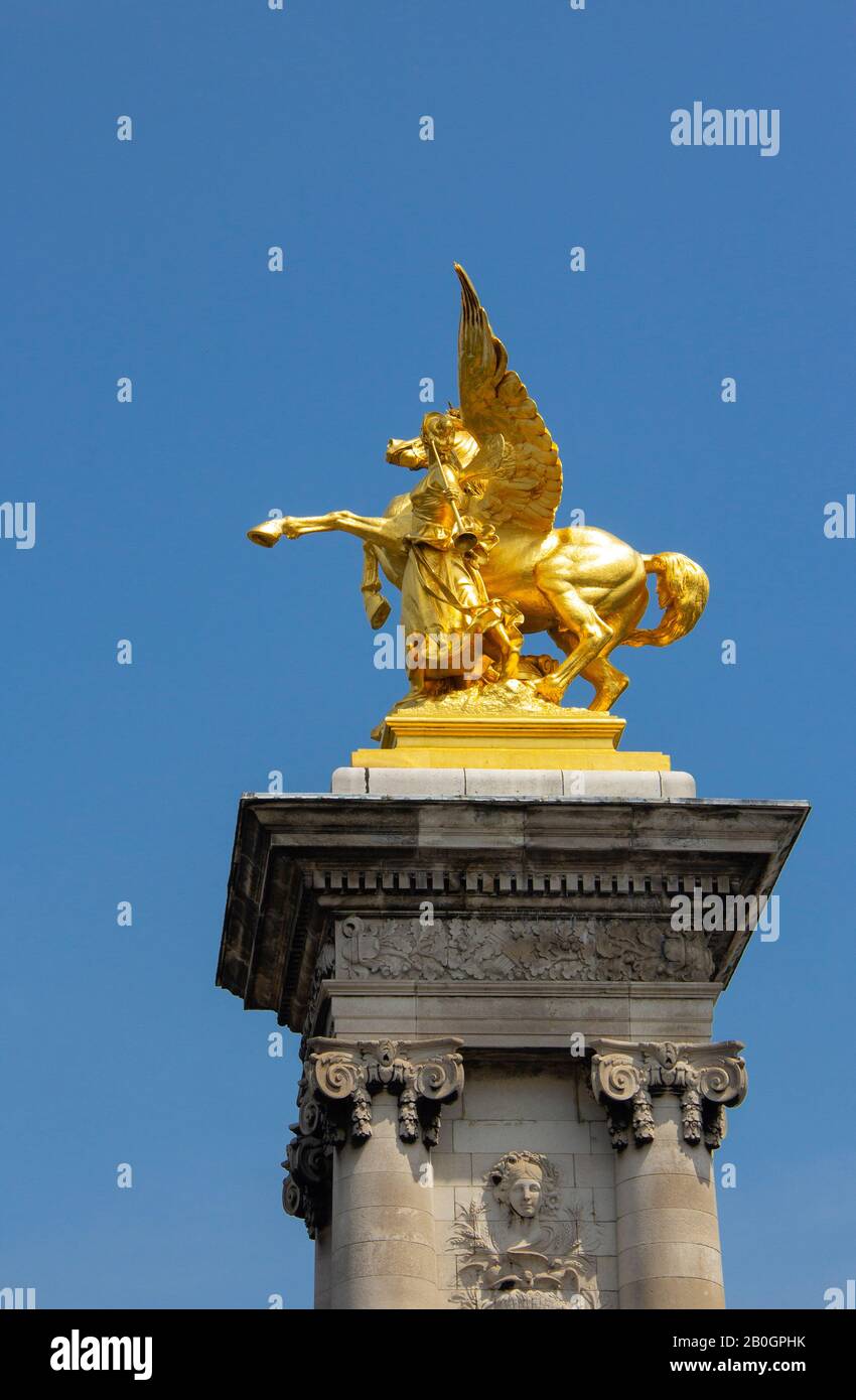 Pont Alexandre III gold statues, Paris Stock Photo