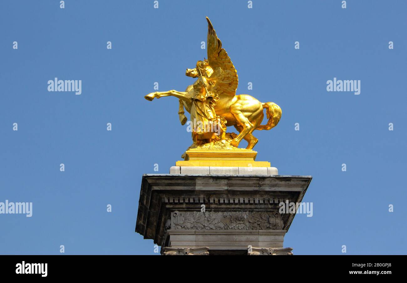Pont Alexandre III gold statues, Paris Stock Photo
