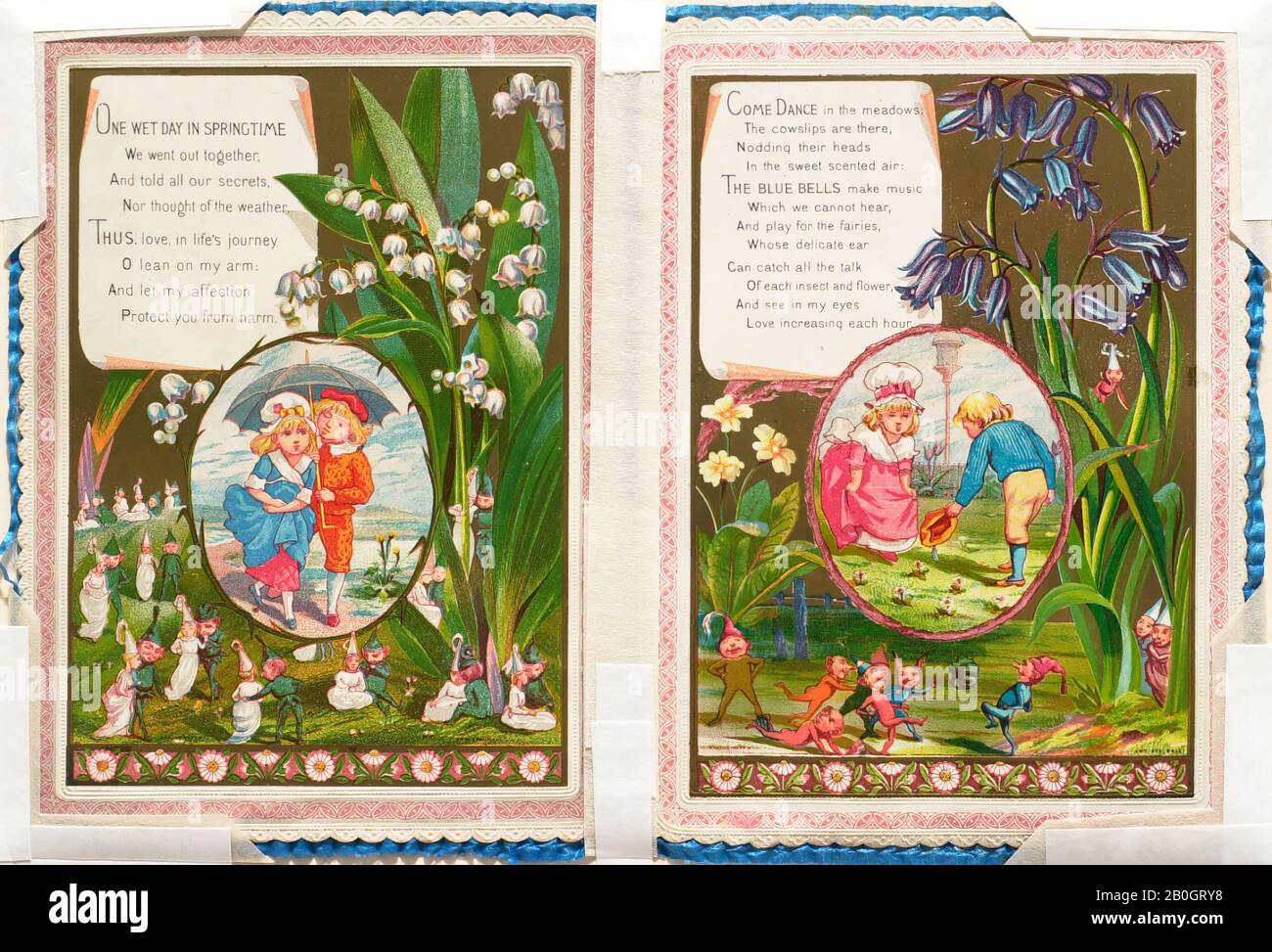 Kate Greenaway, English, 1846–1901, Come Dance in the Meadows, Chromolithograph on paper, Overall: 6 5/8 x 4 15/16 in. (16.9 x 12.5 cm Stock Photo