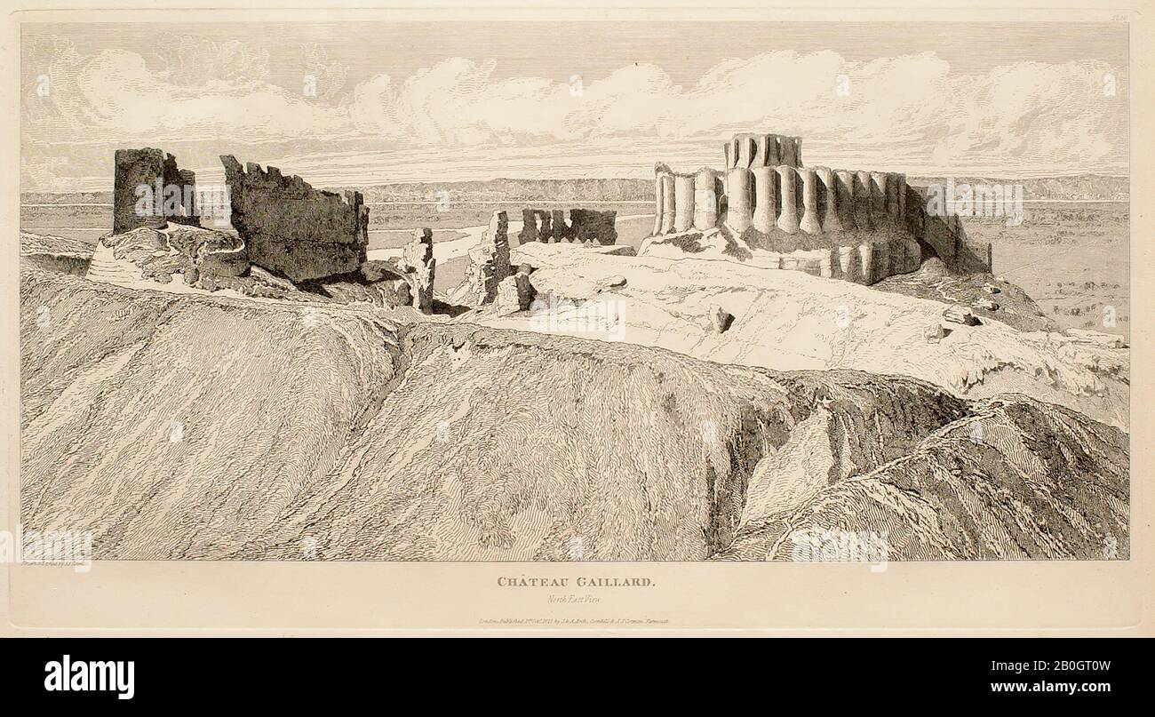John Sell Cotman, English, 1782–1842, Château Gaillard (Northeast View), 1822, Etching on paper, image: 7 13/16 x 16 1/8 in. (19.9 x 40.9 cm Stock Photo
