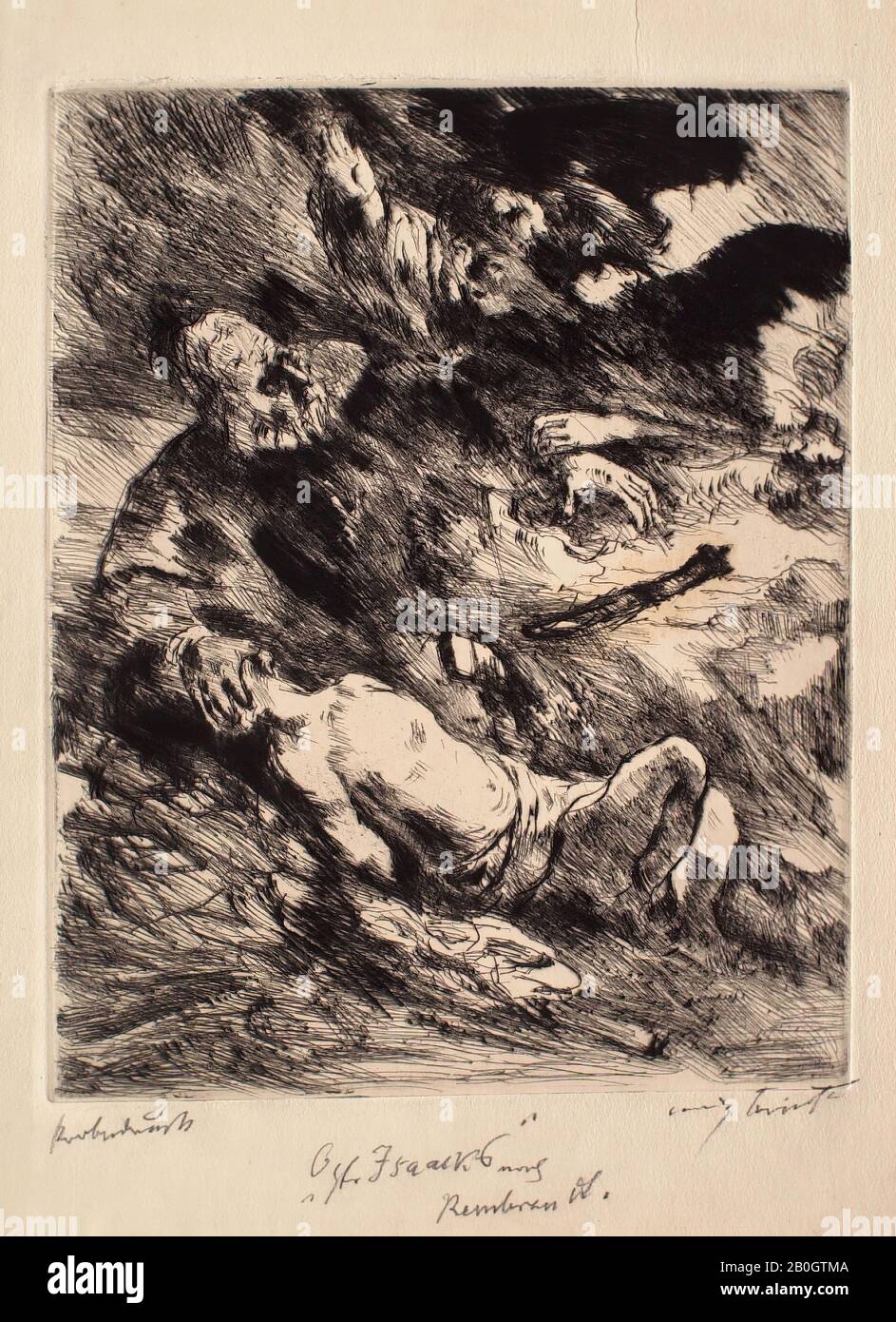 Lovis Corinth, German, 1858-1925, After Rembrandt van Rijn, (Dutch, 1606-1669), The Sacrifice of Isaac, c. 1920, Drypoint and etching on paper on vélin paper, image: 12 3/16 x 9 3/4 in. (31 x 24.8 cm Stock Photo