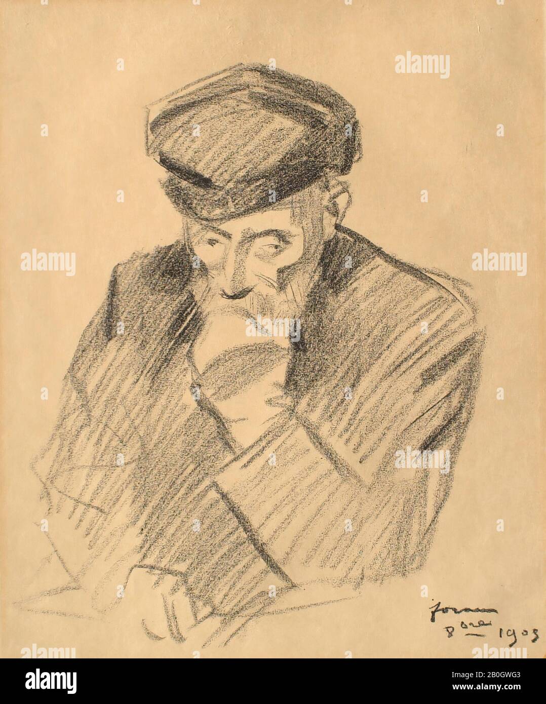 Jean Louis Forain, French, 1852–1931, Portrait of Pierre Auguste Renoir, Painter, 1905, Lithograph on paper, image: 13 3/4 x 10 13/16 in. (35 x 27.5 cm Stock Photo