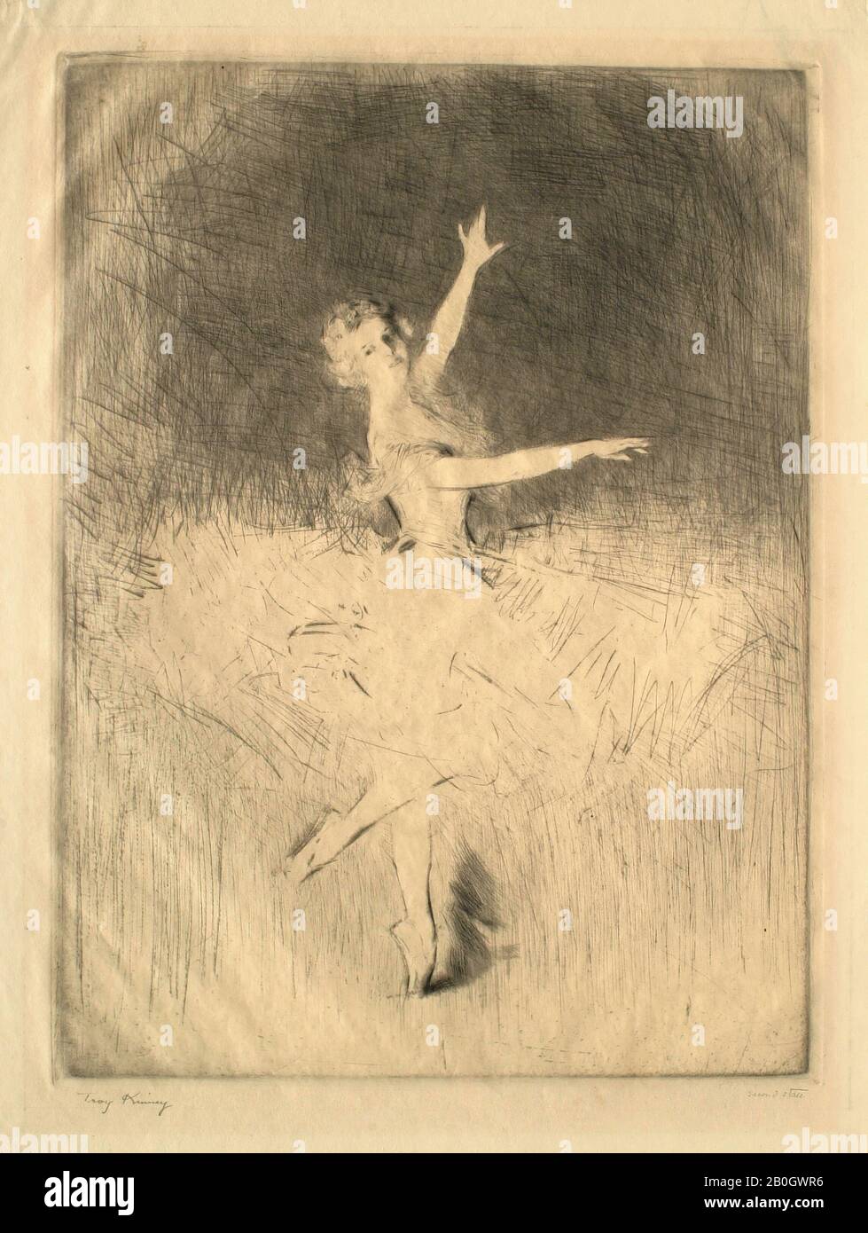 Troy Kinney, American, 1871–1938, Adeline Genee, 1915, Drypoint on wove paper, image: 12 5/8 x 9 3/16 in. (32 x 23.4 cm Stock Photo