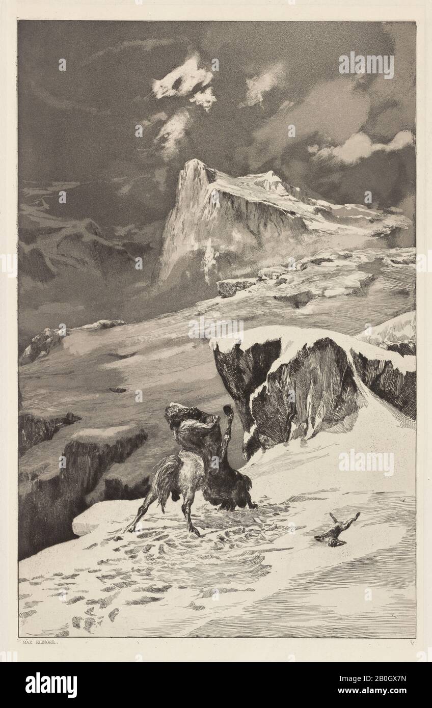 Max Klinger, German, 1857–1920, Intermezzi, Opus IV, Bl. 5: Kampfende Centauren (Fighting Centaurs), 1881, Etching and aquatint on paper, image: 15 3/16 x 9 3/4 in. (38.5 x 24.8 cm Stock Photo