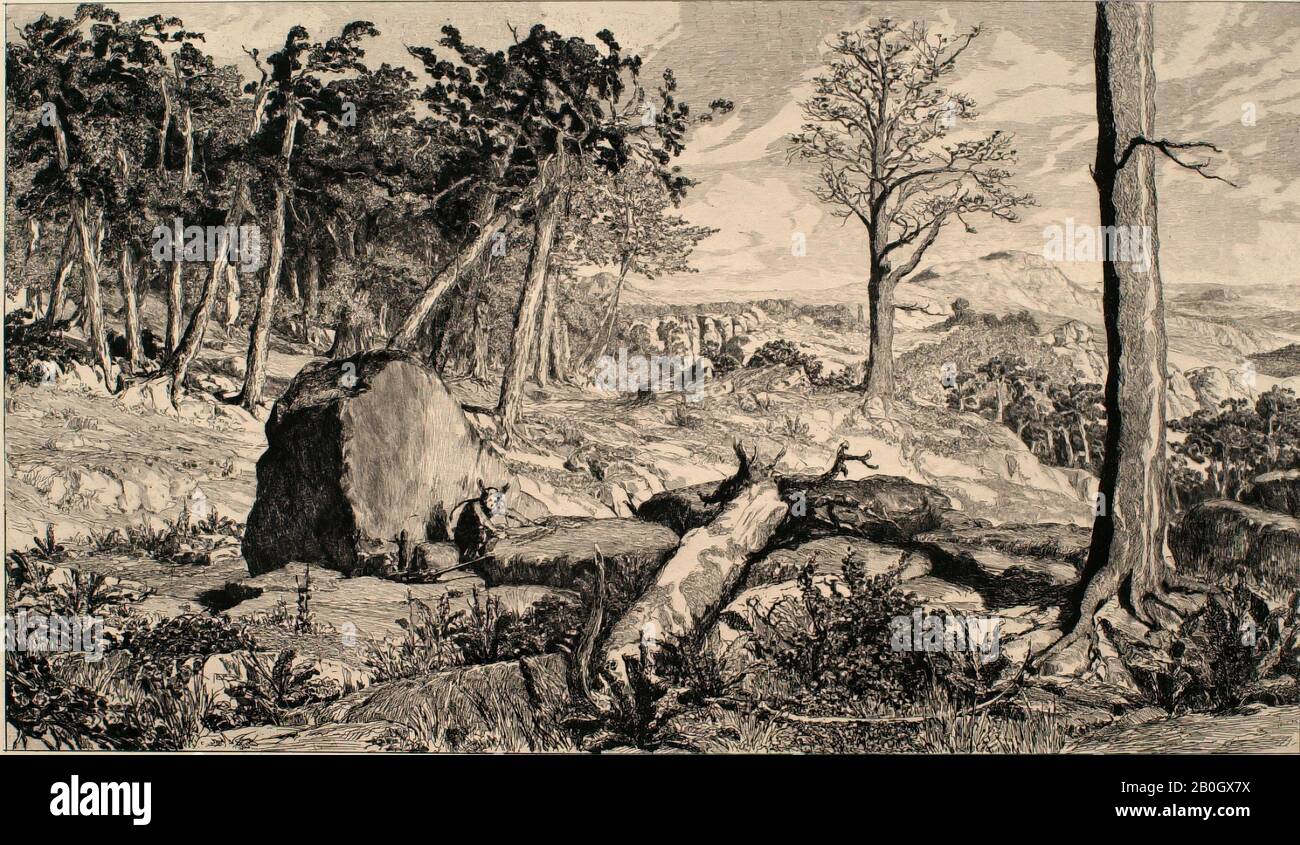 Max Klinger, German, 1857–1920, Intermezzi, Opus IV, Bl. 10: Simplicius in der Waldeinode (Simplicius in the Wilderness), 1881, Etching and aquatint on paper, image: 9 x 15 9/16 in. (22.9 x 39.6 cm Stock Photo