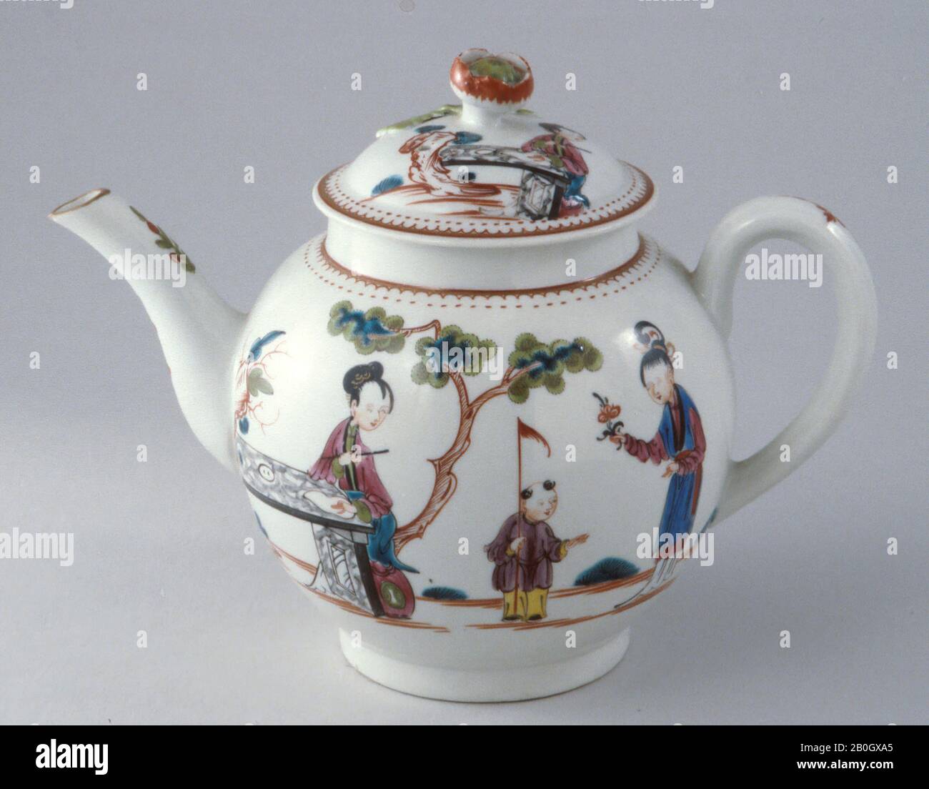 Worcester Porcelain Manufactory, English, 1751–present, Teapot and Cover, c. 1760–c. 1770, Soft-paste porcelain, Overall: 4 3/8 in. (11.1 cm Stock Photo