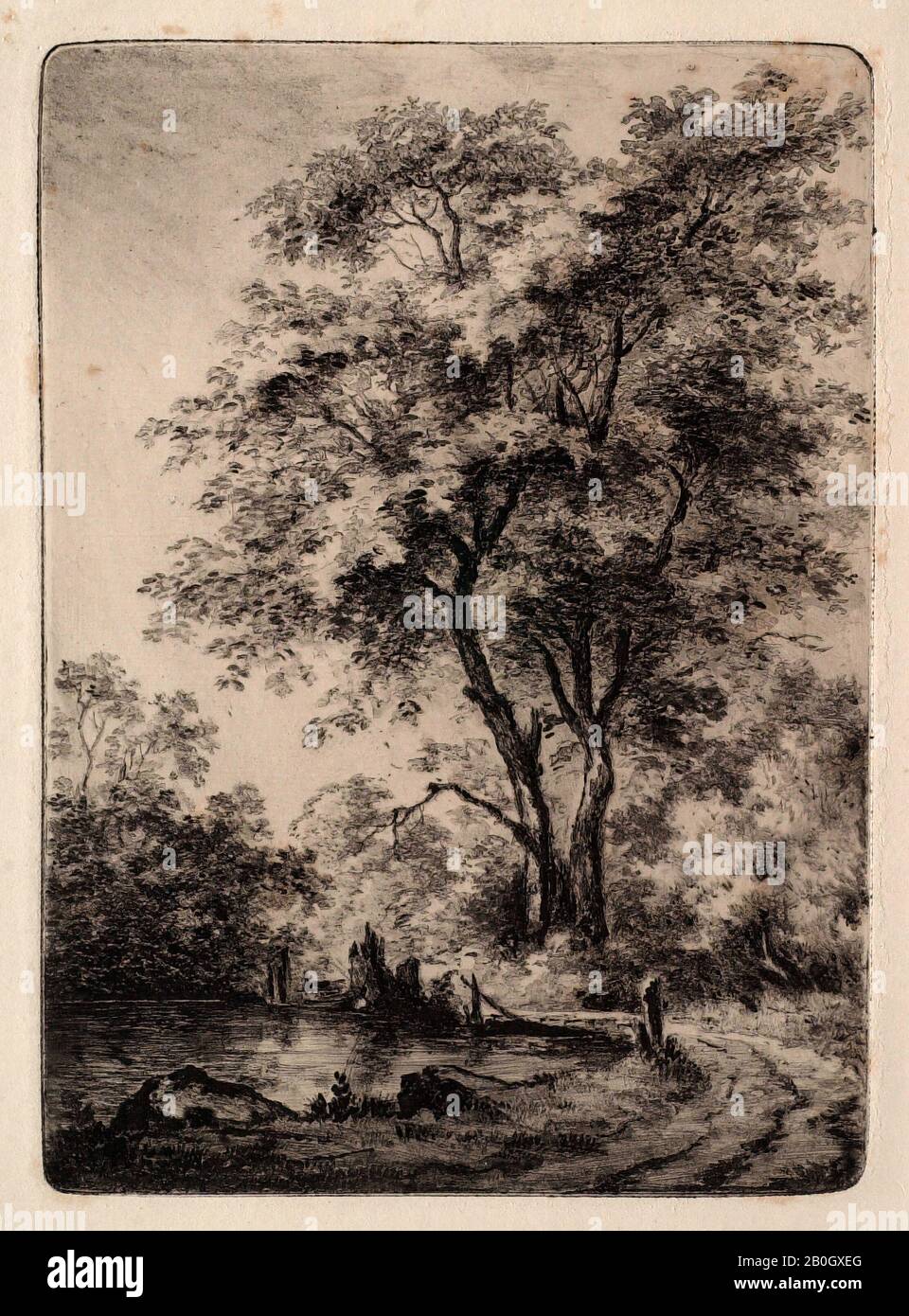 August Schleich, German, 1814–1865, Landscape, Galvanograph on paper, plate: 7 1/16 x 5 in. (18 x 12.7 cm Stock Photo