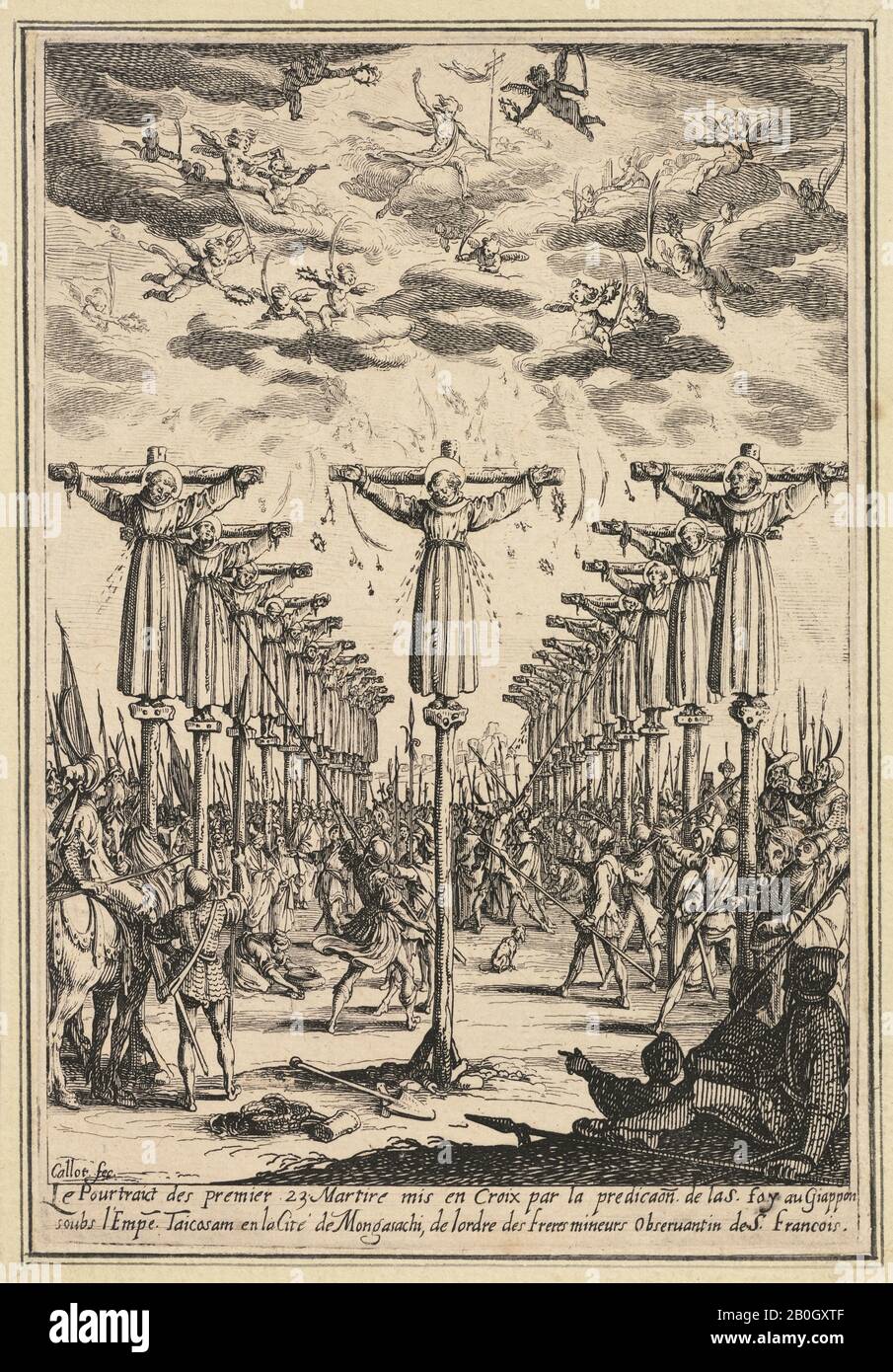 Jacques Callot, French, 1592–1635, Les Martyres du Japon, 1628, Etching on paper, Overall: 6 5/8 x 4 7/16 in. (16.9 x 11.3 cm Stock Photo