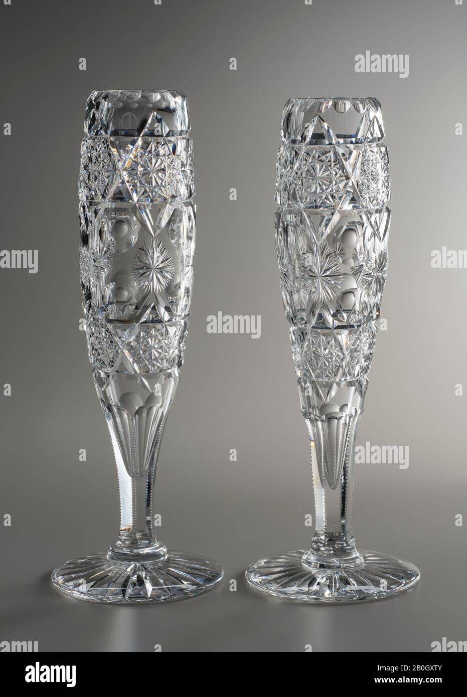 Maker unknown, Pair of Vases, c. 1907, Colorless lead glass Stock Photo
