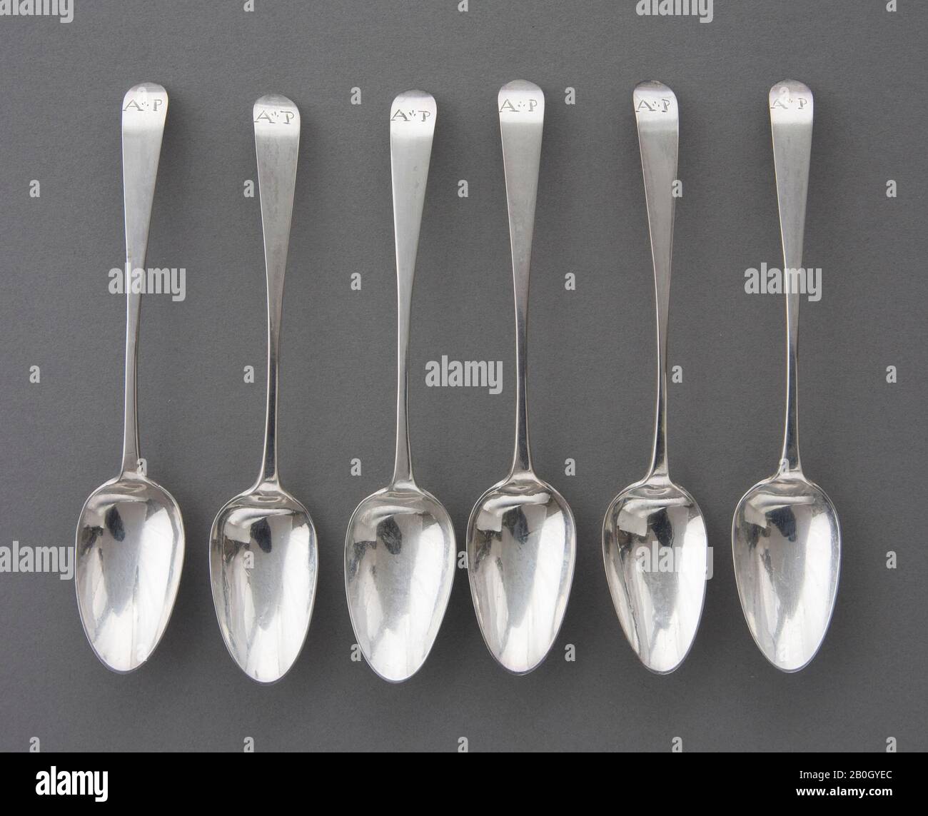https://c8.alamy.com/comp/2B0GYEC/daniel-dupuy-american-17191807-set-of-six-teaspoons-1745-silver-length-5-316-in-132-cm-2B0GYEC.jpg