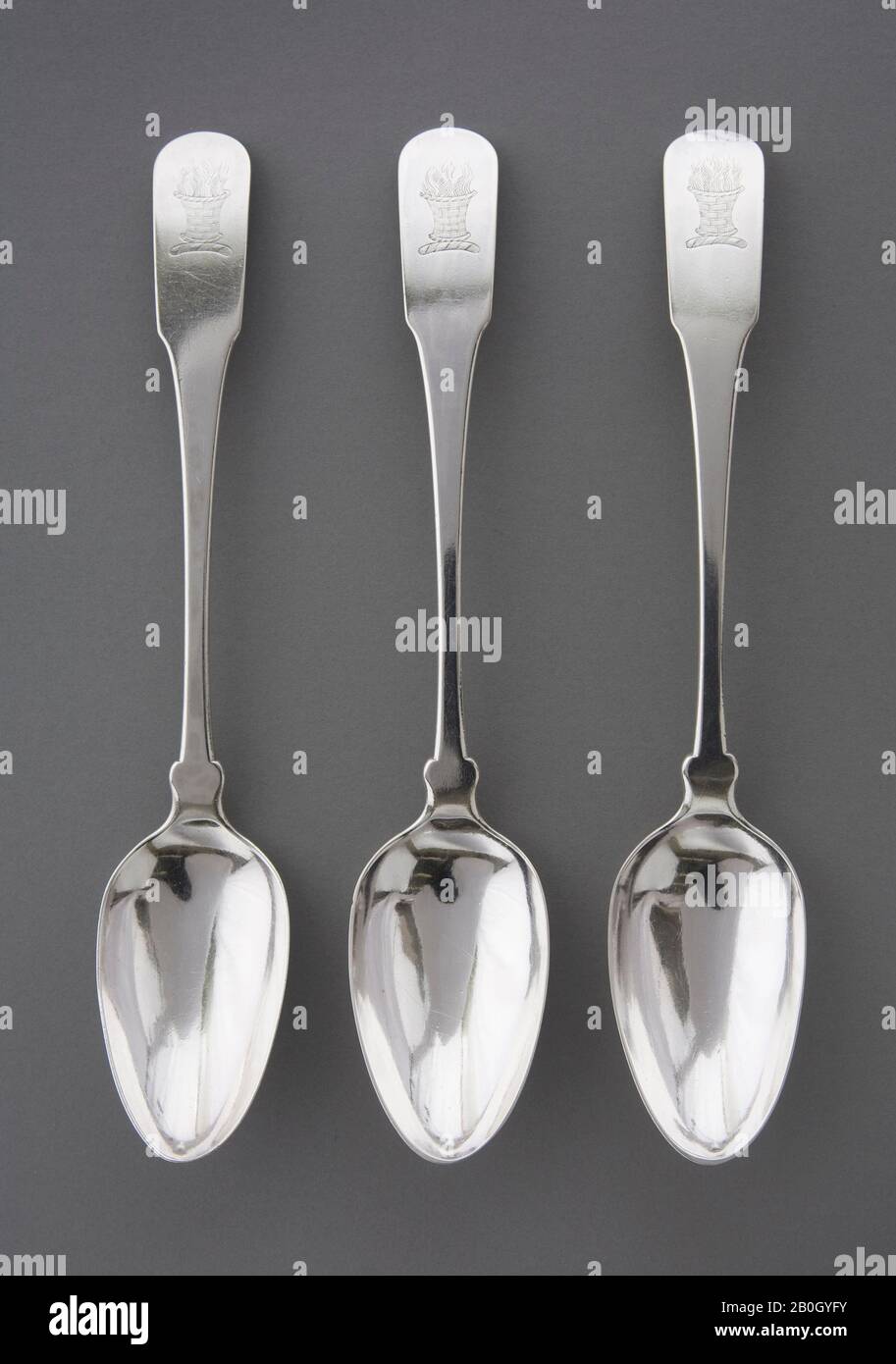 Robert Shepherd and William Boyd, American, 1781–1853, Three Serving Spoons, c. 1810–1815, Silver, Length: 9 7/8 in. (25.1 cm Stock Photo