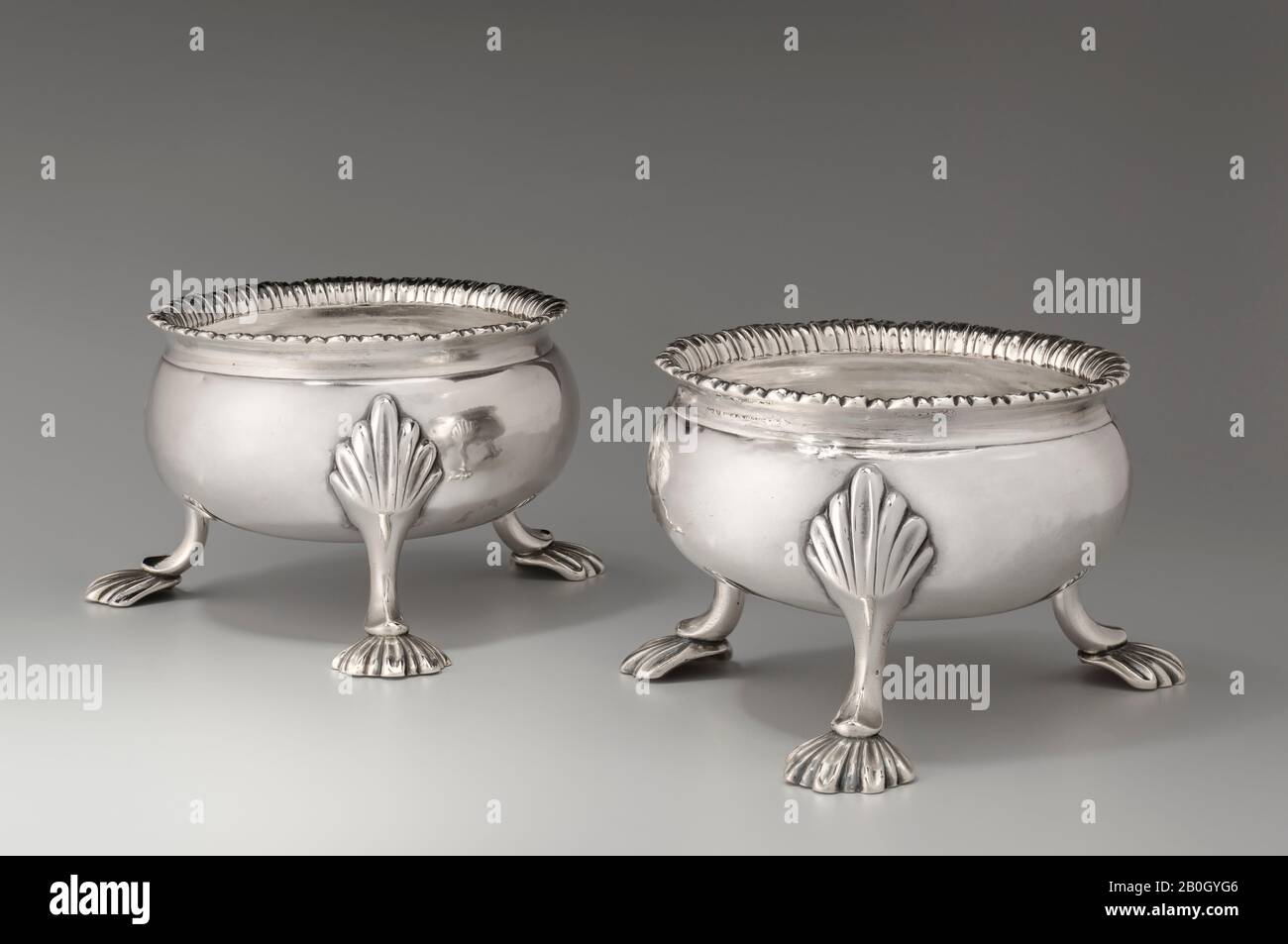 Lewis Fueter, American, 1746–1784, Pair of Salts, c. 1770, Silver, Overall: 2 1/2 x 2 in. (6.4 x 5.1 cm Stock Photo