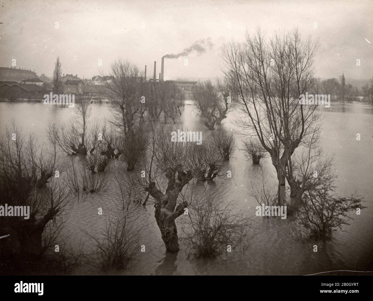 Félix Thiollier, French, 1842–1914, Flooding of the River Rhône at Gisors, c. 1900–14, Gelatin silver print, 11 5/16 x 14 7/8 in. (28.7 x 37.8 cm) (irregular Stock Photo