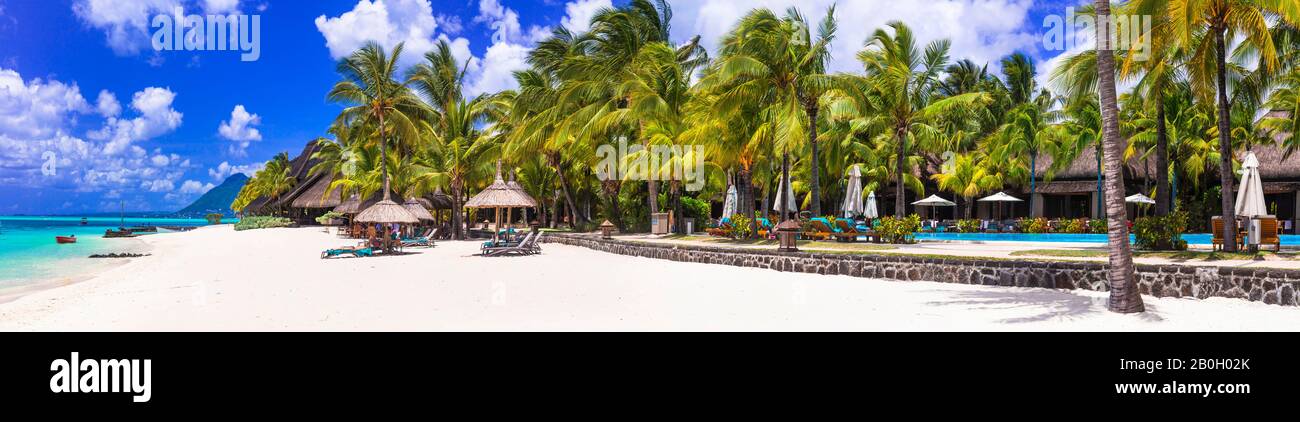 Tropical paradise in Le Morne,Mauritius island. Stock Photo