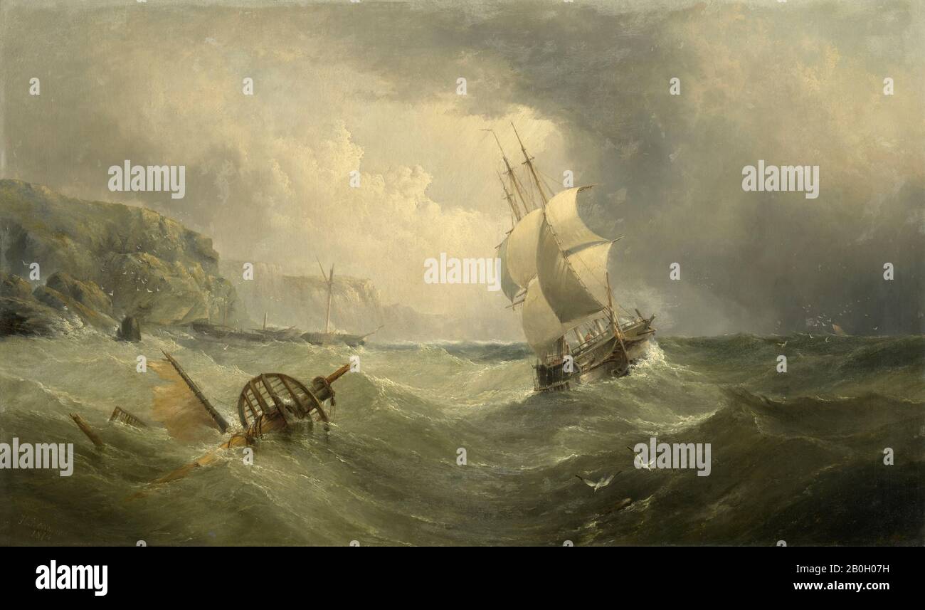 Henry Redmore, English, 1820–1887, Shipping Off the Coast in a Stormy Sea, 1874, Oil on canvas, 24 x 40 1/4 in. (61 x 102.2 cm Stock Photo