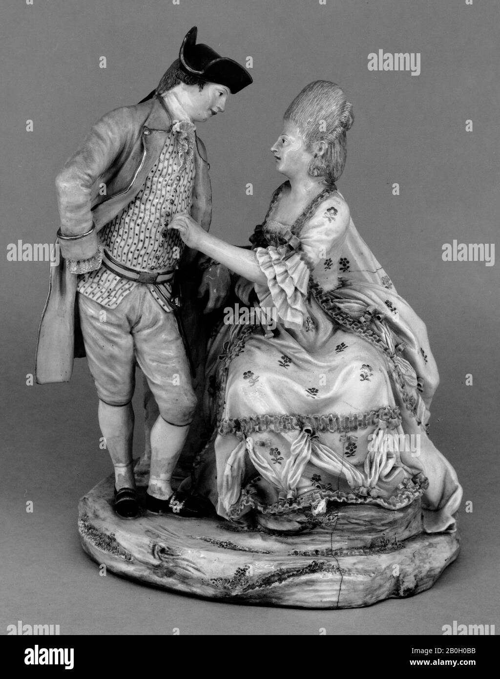 Damm Porcelain Factory, Group: Youth and Lady, 1825–50, Glazed earthenware, Overall: 7 x 11 1/4 x 8 1/2 in. (17.8 x 28.6 x 21.6 cm Stock Photo