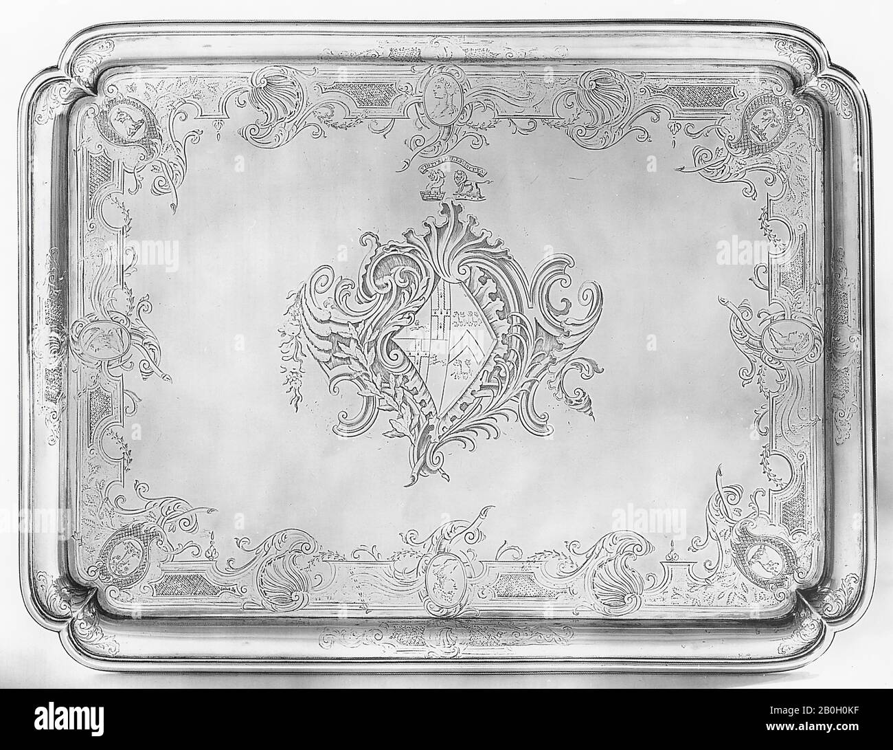 Peter Archambo I, English, free 1720; died 1767, Salver (Tea Table), 1731/32, Silver, 2 1/4 x 18 15/16 x 14 3/16 in. (5.7 x 48.1 x 36 cm Stock Photo
