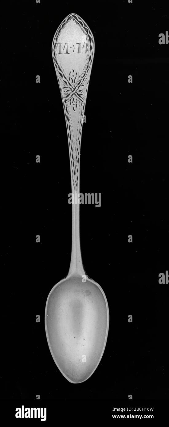Samuel Parmalee, American, active 1755–1805, Tea Spoon, c. 1780, Silver, Overall: 5 1/2 in. (14 cm Stock Photo