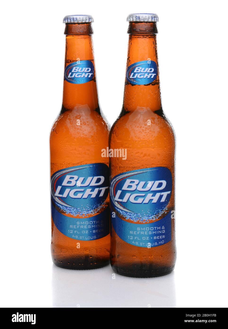 IRVINE, CA MAY 27, 2014 Two bottles of Bud Light with condensation