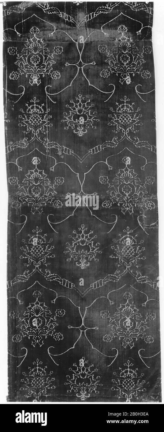 Panel, Italian, 15th century, Italian, Silk, .1) L. 50 x W. 9 3/4 inches (127.0 x 24.8 cm), .4) L. 51 x W. 9 1/2 inches (129.5 x 24.1 cm), .5) L. 21 x W. 22 inches (53.3 x 55.9 cm), .6) L. 28 1/2 x W. 21 14 inches (72.4 x 5369.6 cm), Textiles-Velvets Stock Photo