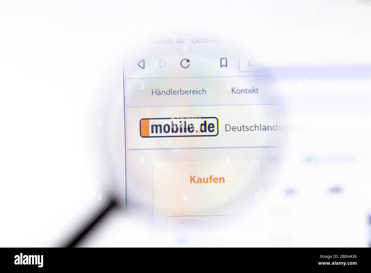 Los Angeles, California, USA - 18.02.2020: Mobile website page with close up logo. Mobile.de site icon on screen, Illustrative Editorial Stock Photo