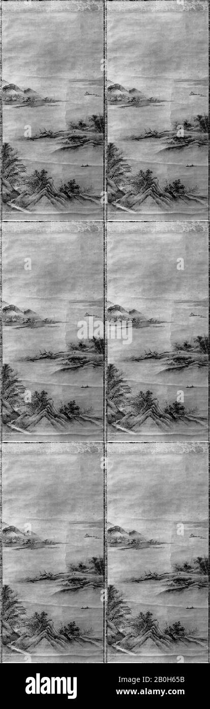Attributed to Kano Motonobu, Landscape, Japan, Muromachi period (1392–1573), Attributed to Kano Motonobu (Japanese, 1477–1559), 15th century, Japan, Hanging scroll; ink on paper, 25 1/8 x 12 1/2 in. (63.8 x 31.8 cm), Paintings Stock Photo