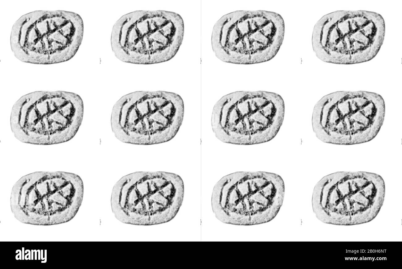 Stamp, New Kingdom, Ramesside, Dynasty 19–20, ca. 1295–1070 B.C., From Egypt, Memphite Region, Lisht North, Cemetery, 1913–14, Limestone, L. 1.8 × H. 1.5 cm (11/16 × 9/16 in Stock Photo