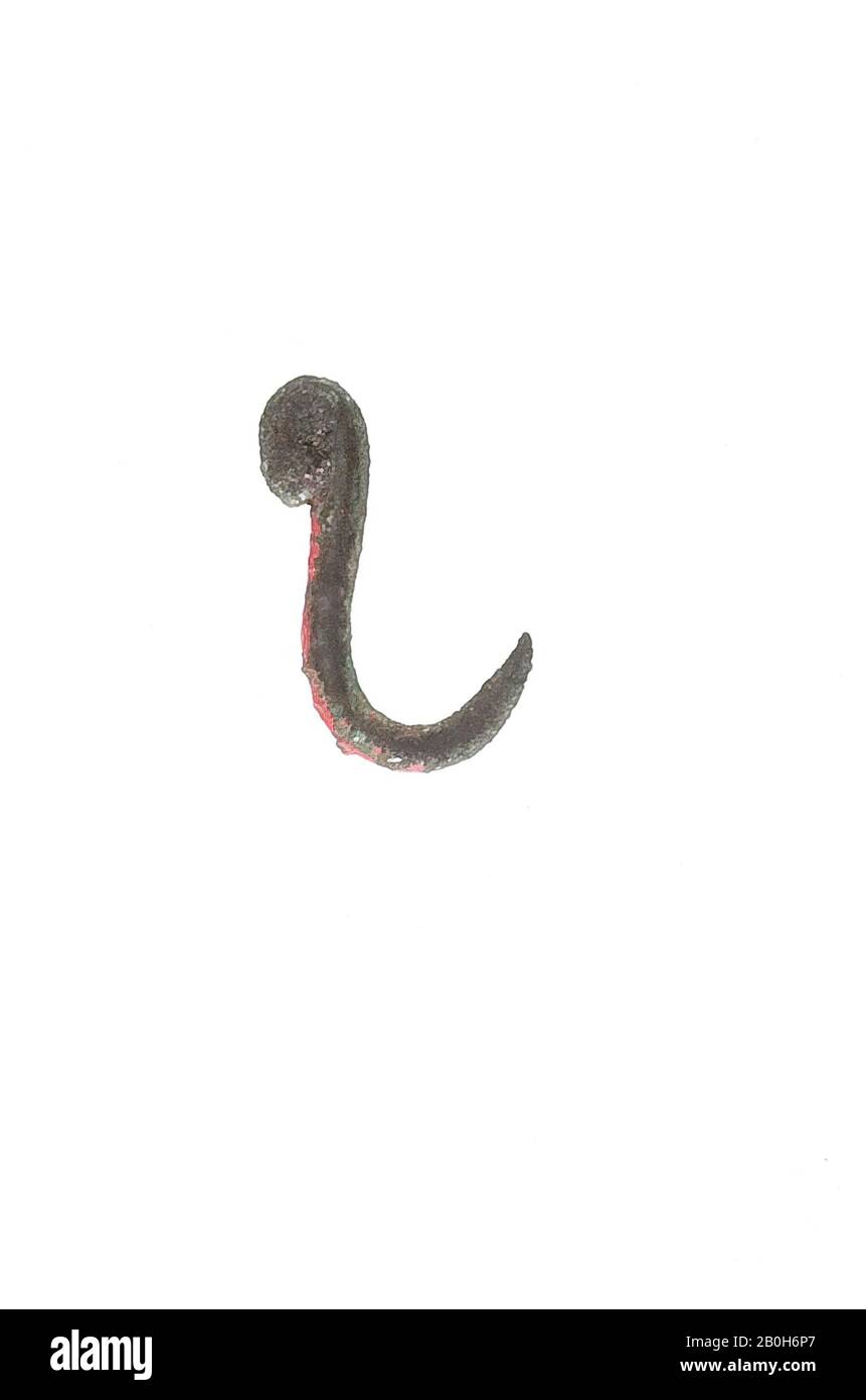 Fish hook, New Kingdom, Ramesside, Dynasty 19–20, ca. 1295–1070 B.C., From Egypt, Memphite Region, Lisht North, Cemetery, 1913–14, Bronze or copper alloy, l. 1.2 cm (1/2 in Stock Photo