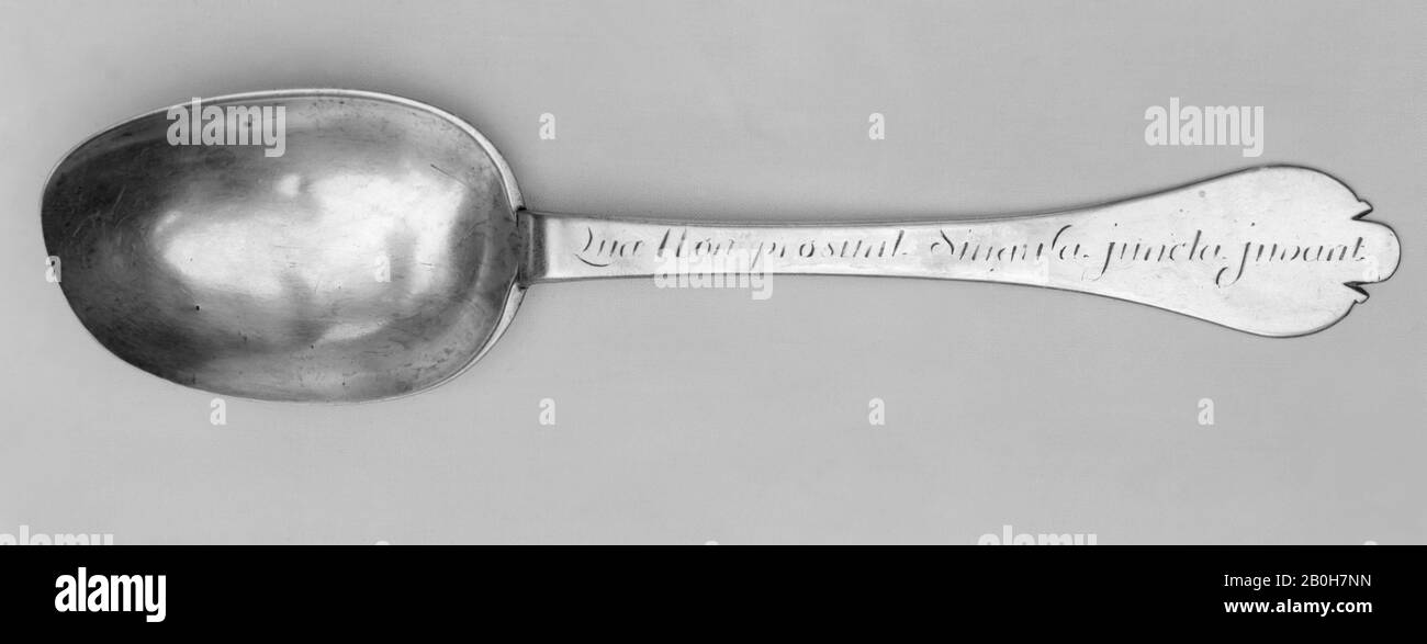 William Scarlett, Spoon, British, London, William Scarlett (active 1689–after 1697), 1696–97, British, London, Silver, Length: 7 1/4 in. (18.4 cm), Metalwork-Silver Stock Photo