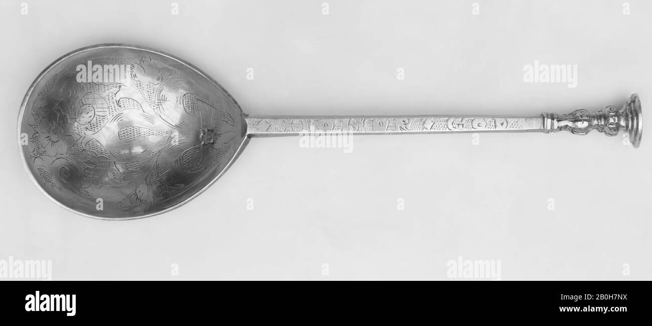 Robert Matthew, Seal-top spoon, British, Barnstaple, ca. 1630–40, British, Barnstaple, Silver gilt, 6 3/4 x 1 7/8 in. (17.1 x 4.8 cm), Metalwork-Silver Stock Photo