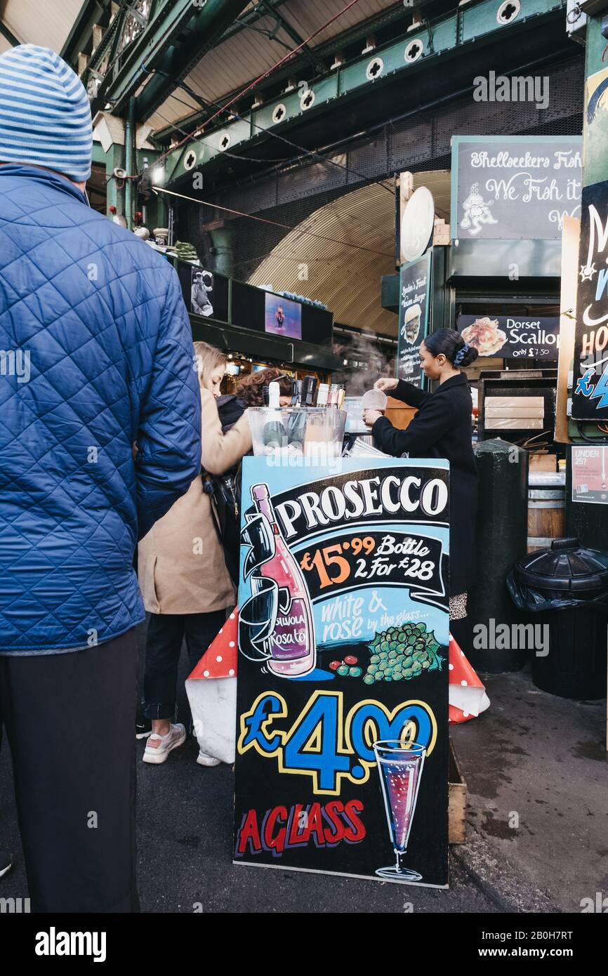 London, UK November 29, 2019 Processco sign at the drinks stall in