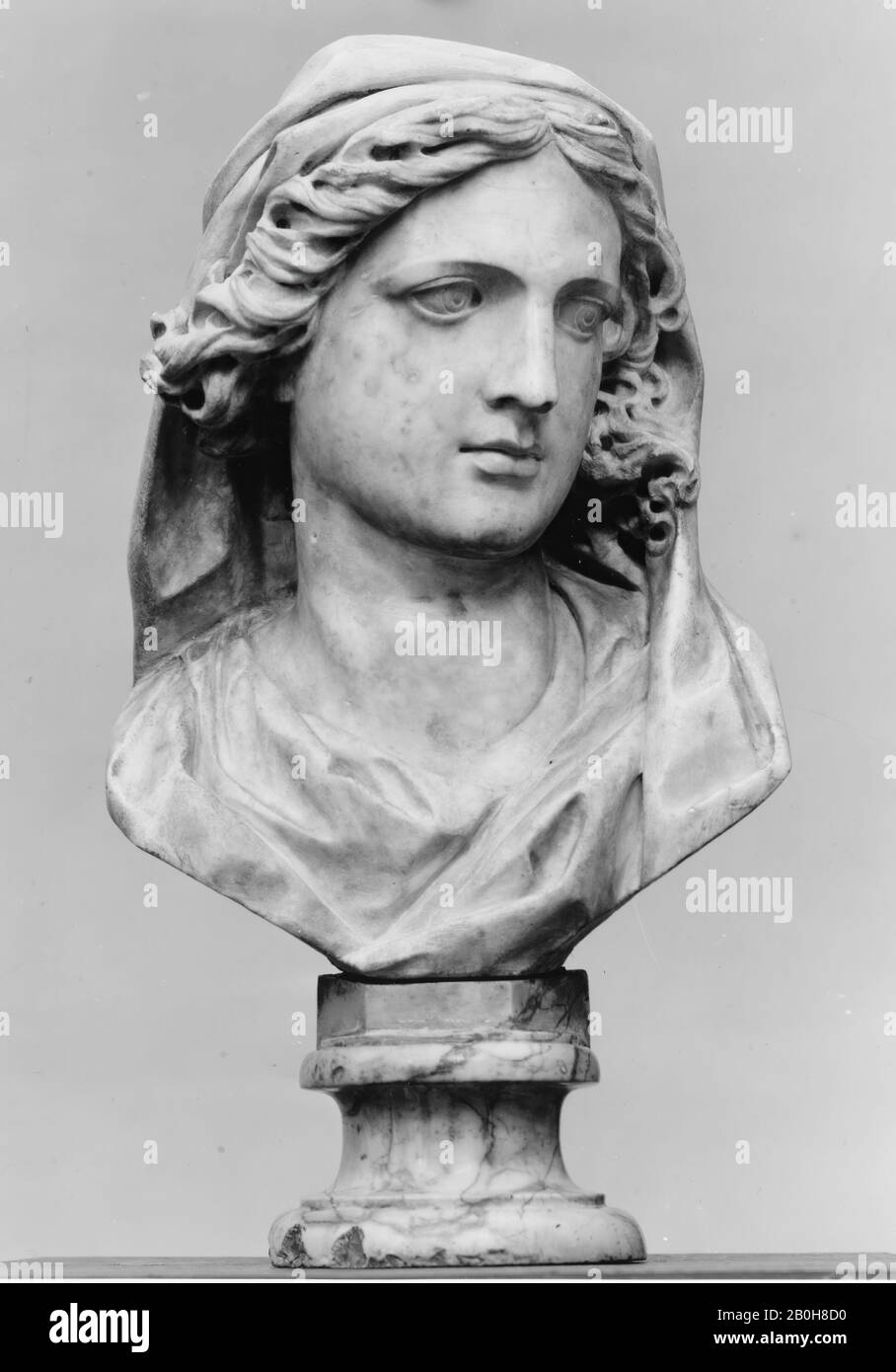 Head of the Virgin Annunciate, Italian, Rome, mid-17th century, Italian, Rome, Marble, Height (without base): 14 7/8 in. (37.8 cm), Sculpture Stock Photo