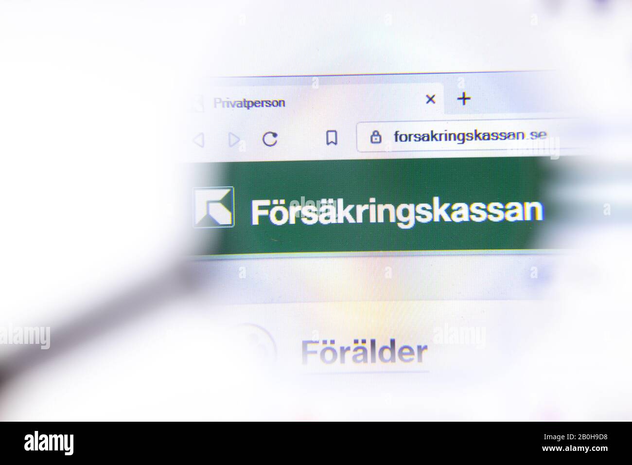 Los Angeles, California, USA - 18.02.2020: Forsakringskassan website page with close up logo. Forsakringskassan.se site icon on screen, Illustrative Stock Photo